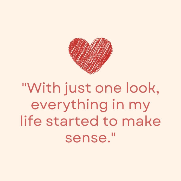 Minimalist red heart sketch paired with a meaningful love at first sight quote for him.